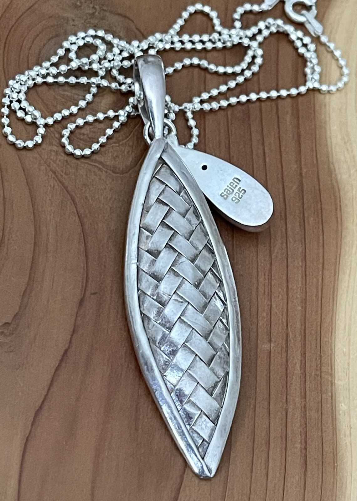 Vintage Sajen 925 Sterling Denim Lapis Woven Basket Design Pendant Necklace 20”