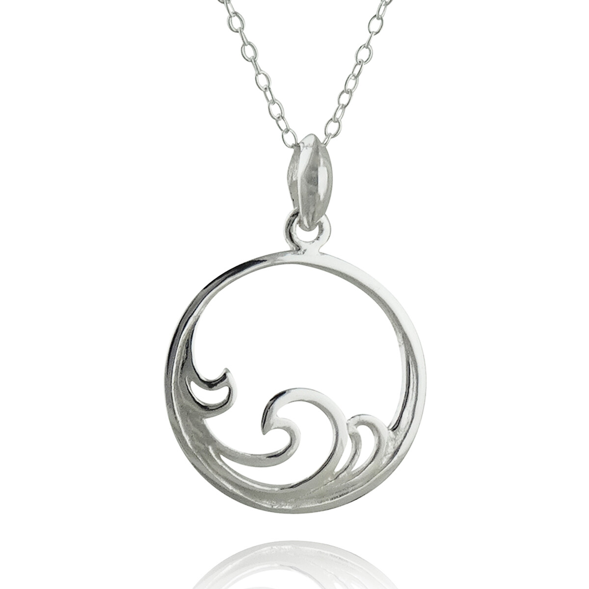 Ocean Waves in Circle Pendant Necklace 925 Sterling Silver Beach Surf Gift NEW