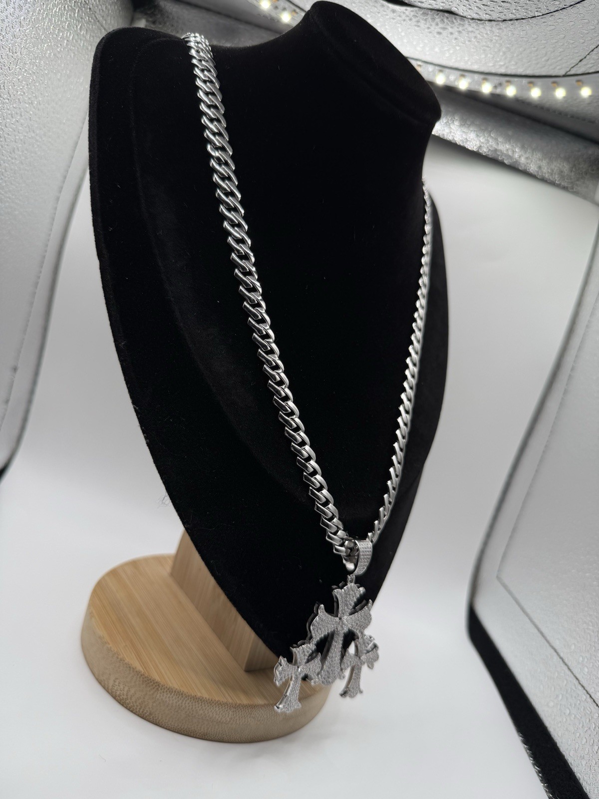 9mm 22 Rhodium Miami Cuban Heavy Chain Sterling Silver W Moissanite Pendant 22″