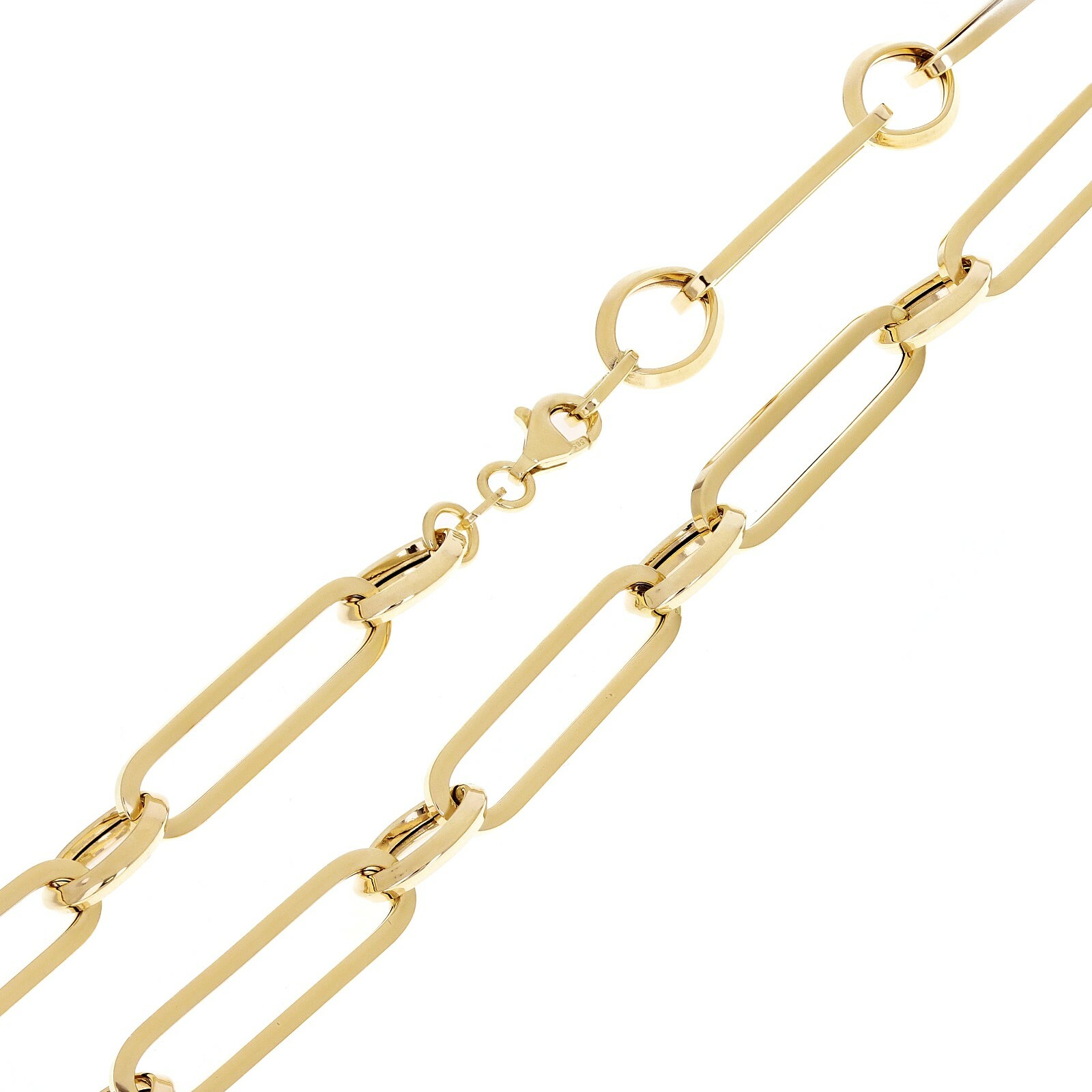 Italian 14k Yellow Gold Hollow Paper Clip Link Necklace 6.7mm 18″ 8.4 grams
