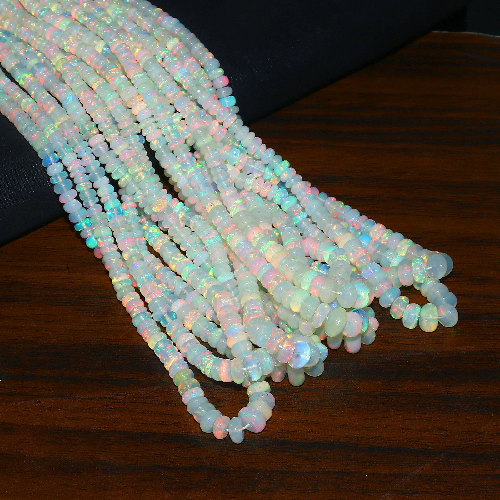 Natural Ethiopian Fire Opal Rondelle Beaded Gemstone 3 Strand Necklace 16 Inches