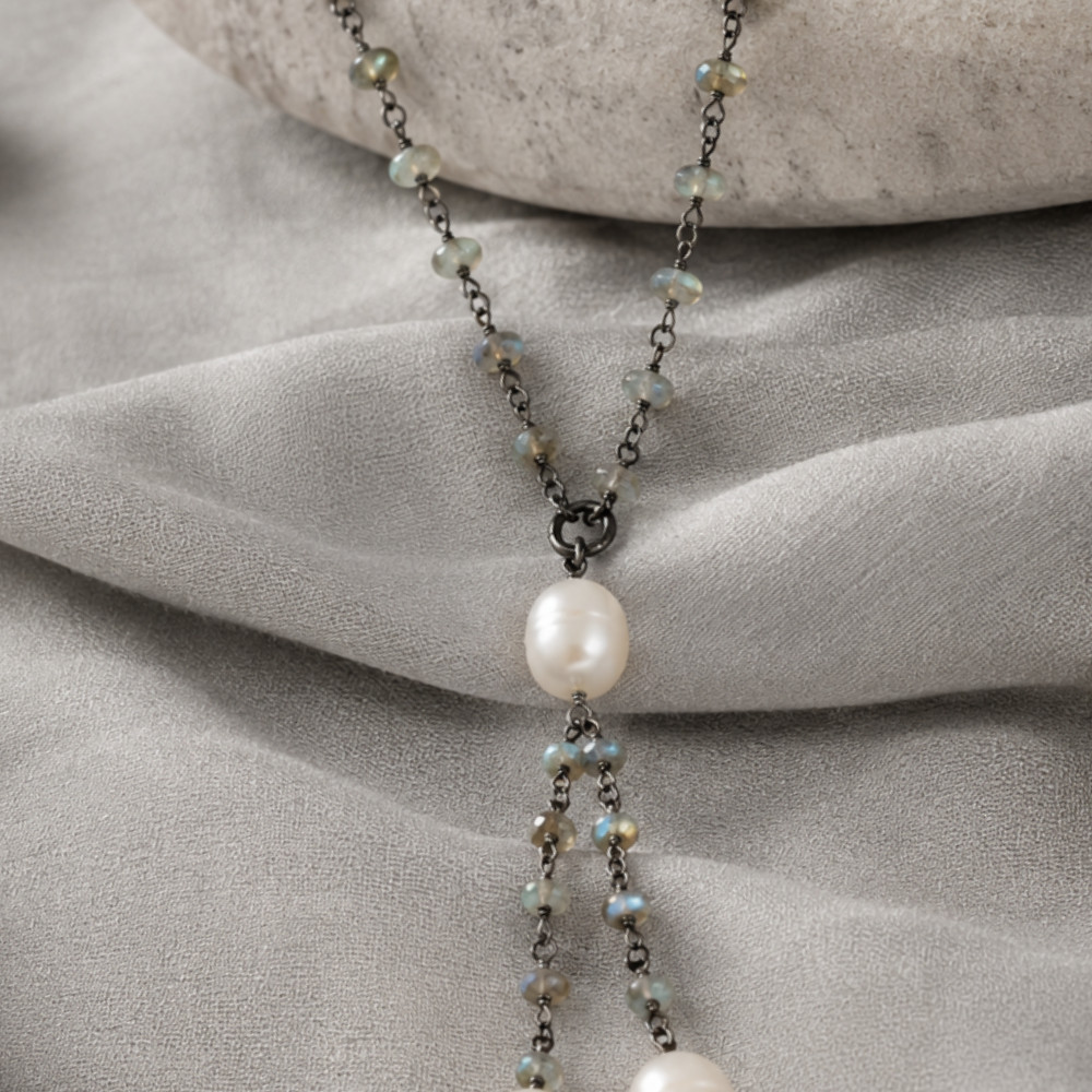 Labradorite Necklace with Cultured Freshwater Pearl Drop