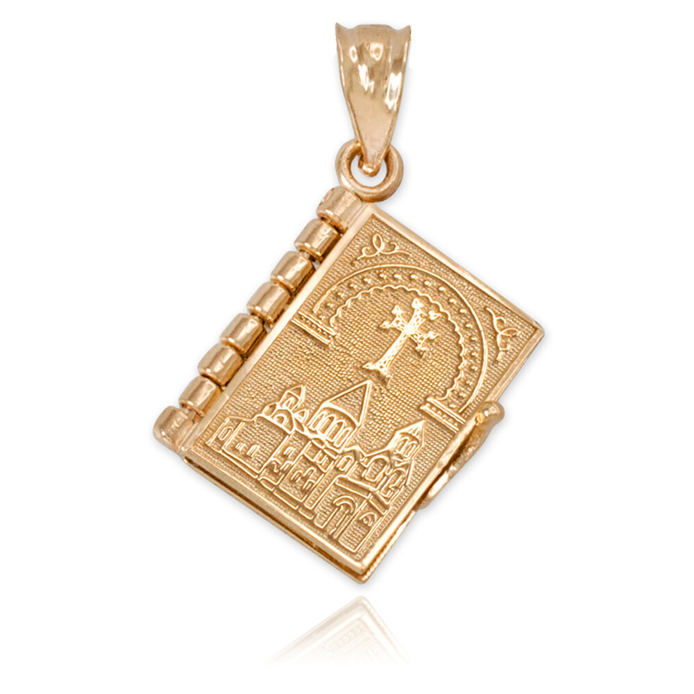 Gold 3D Armenian Bible Pendant Necklace(Available In Yellow/Rose/White Gold)