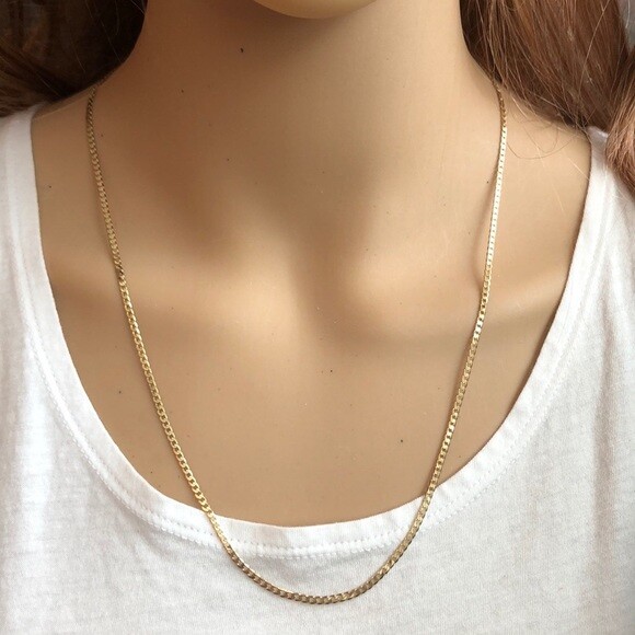 14K Solid Real Yellow Gold Flat Cuban Chain 20″, 22 inches – Width 2 MM – C5859