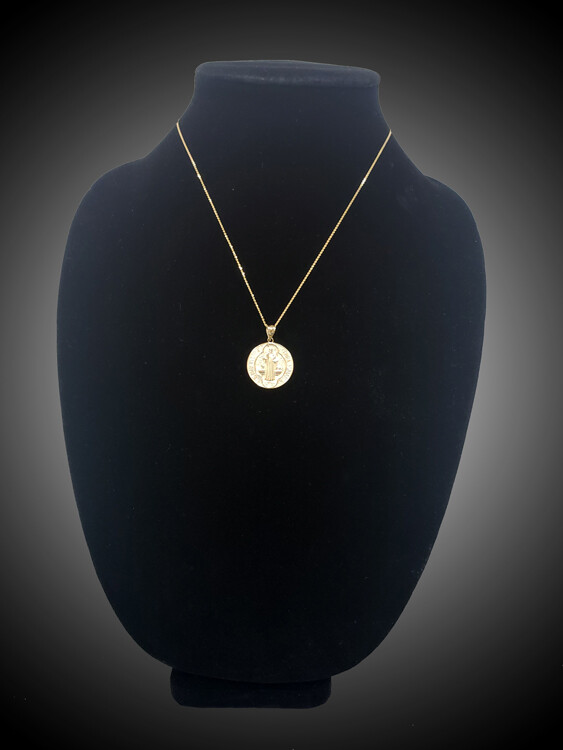 Gold Saint Benedict Medal Reversible Pendant Necklace – 10k & 14k Yellow, White