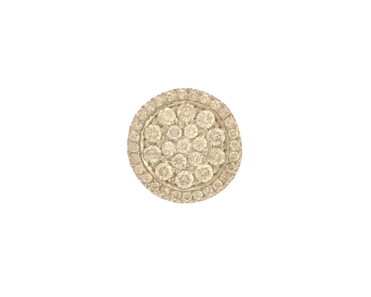 14K White Gold .50 Carat Pave Set Round Diamond 12.50mm Circle Pendant