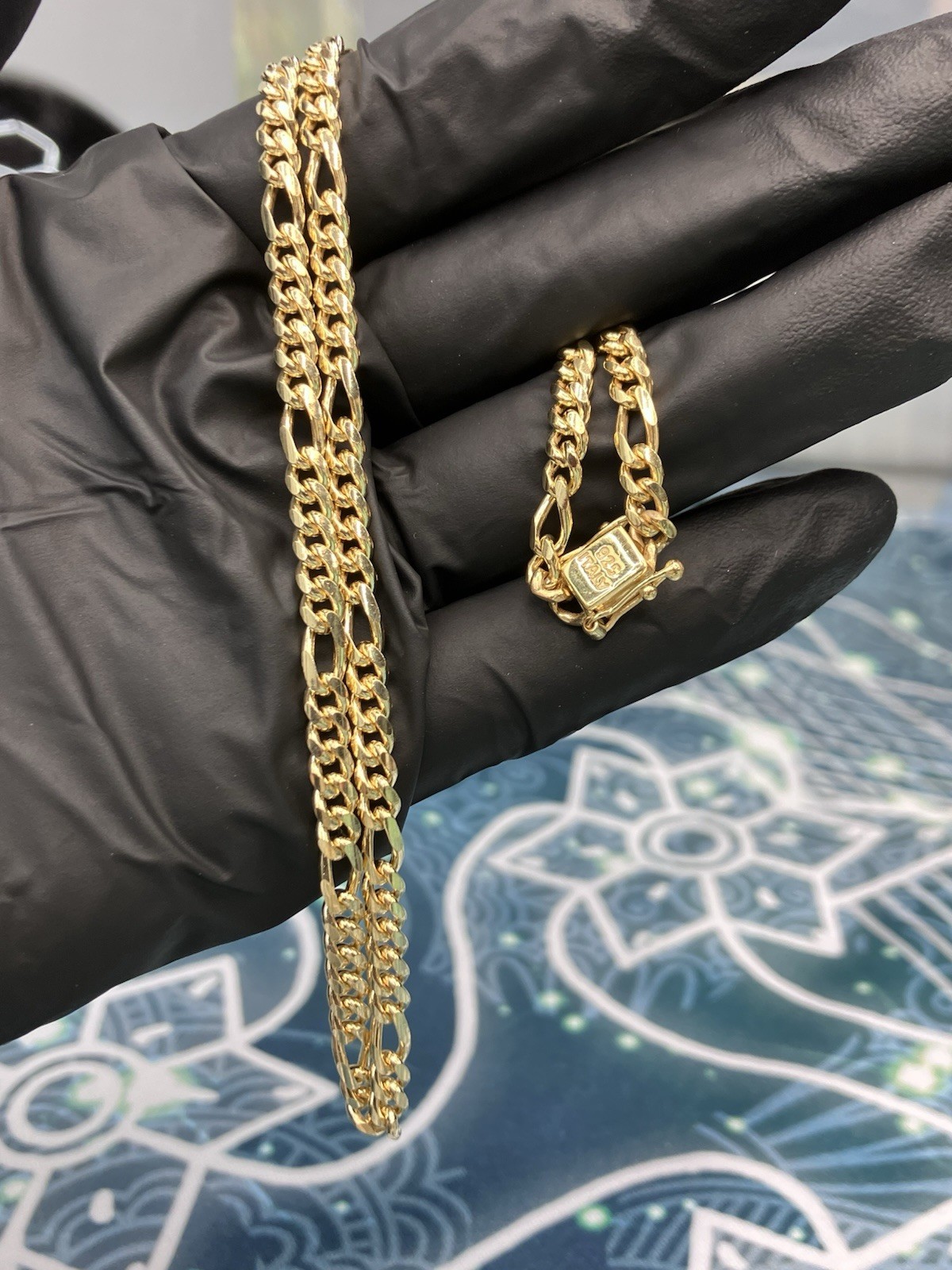 Italian Gold Over 925 Sterling Silver Diamond Cut Miami Figaro Chain 20” 4mm