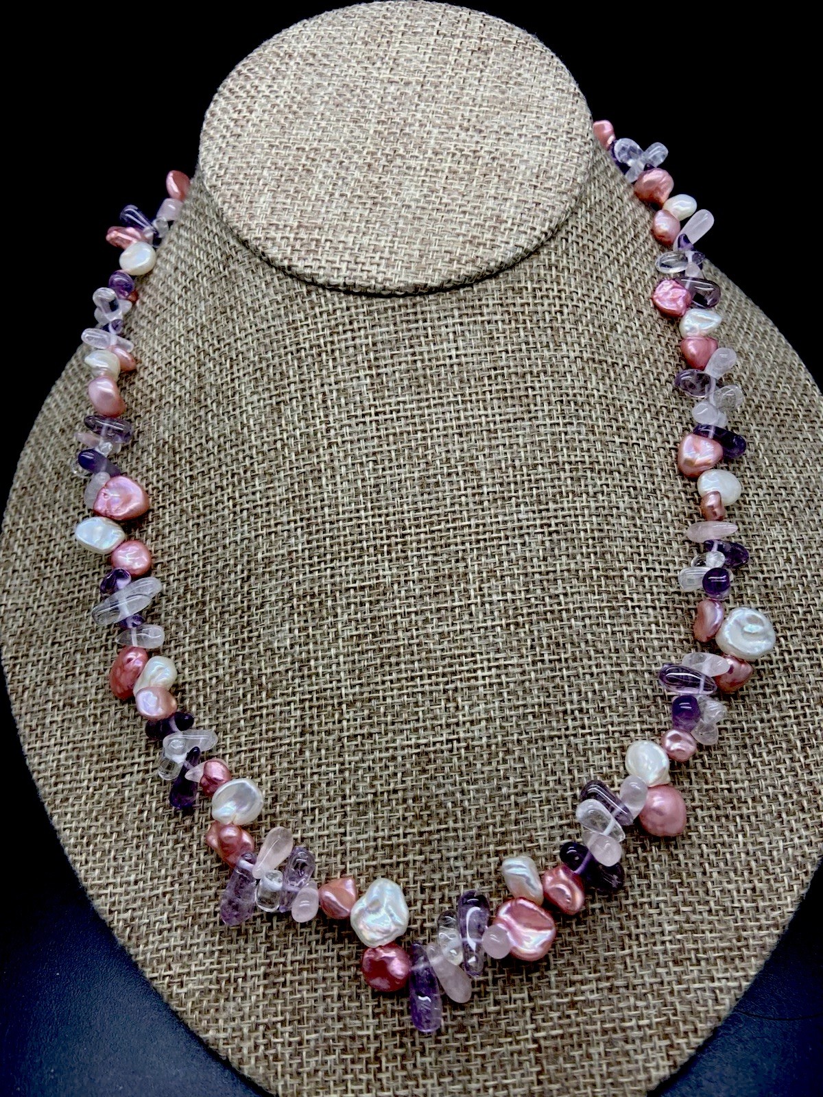 Honora Sterling Silver Keshi Pearl & gemstone pieces necklace new in pouch