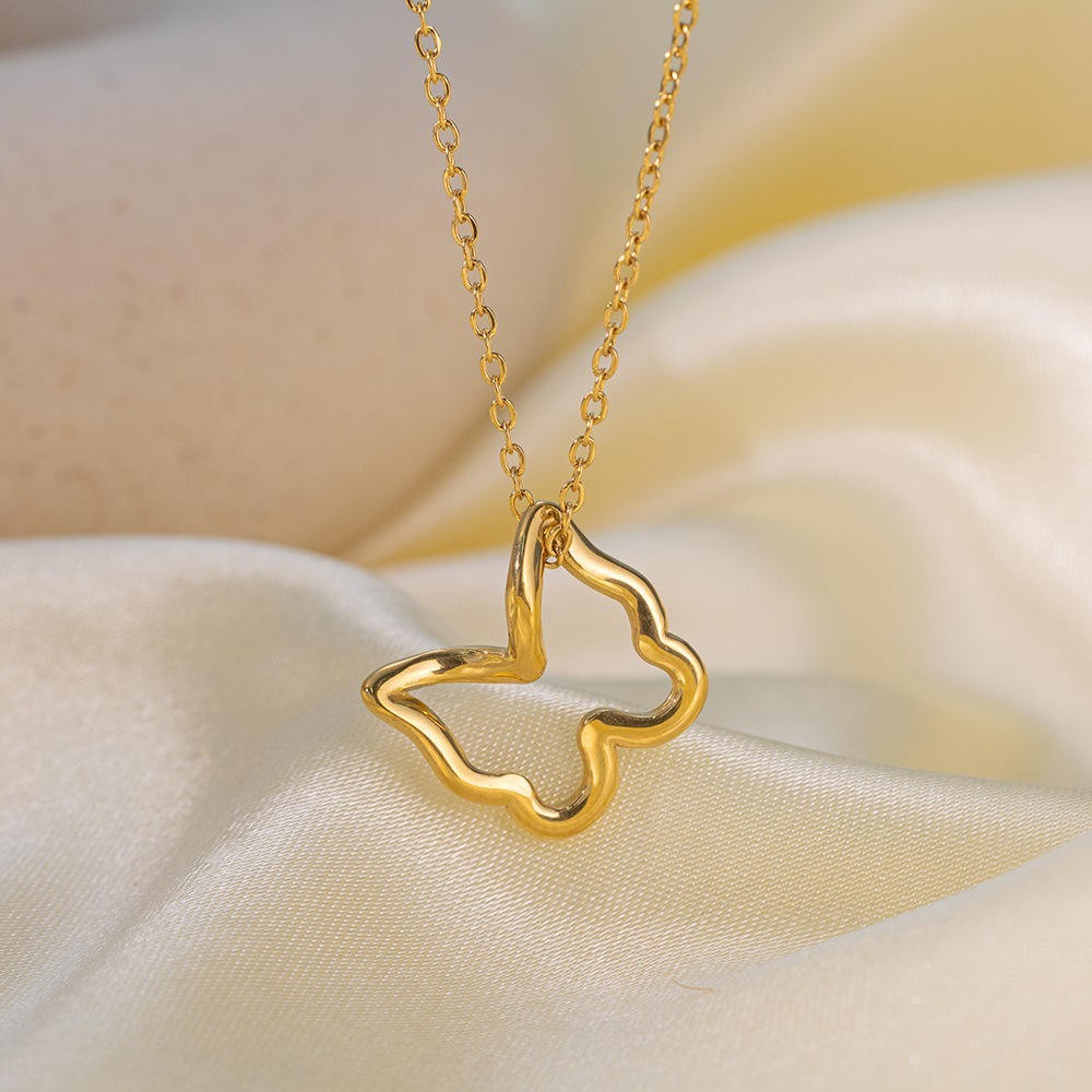 Gold Butterfly Outline Pendant Necklace Minimalist Open Butterfly Charm Necklace