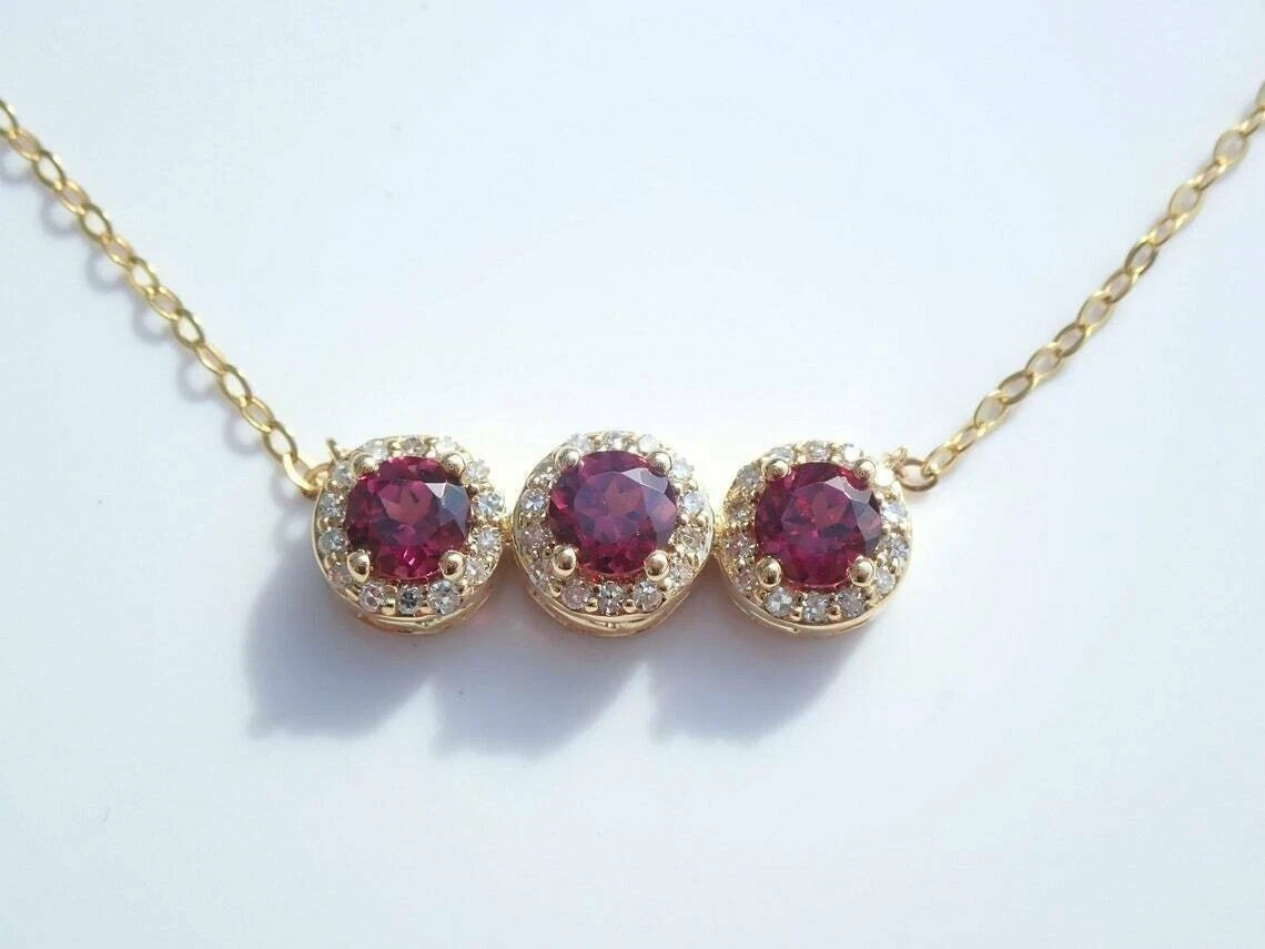 2.70Ct Round Cut Red Ruby Bar Women’s Pendant 14K Yellow Gold Finish Free Chain