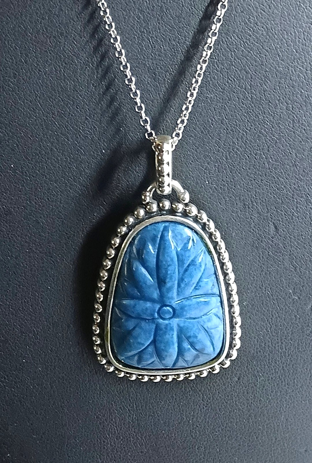 Royal Blue Sterling Silver Thailand Carved Sodalite Stone Necklace