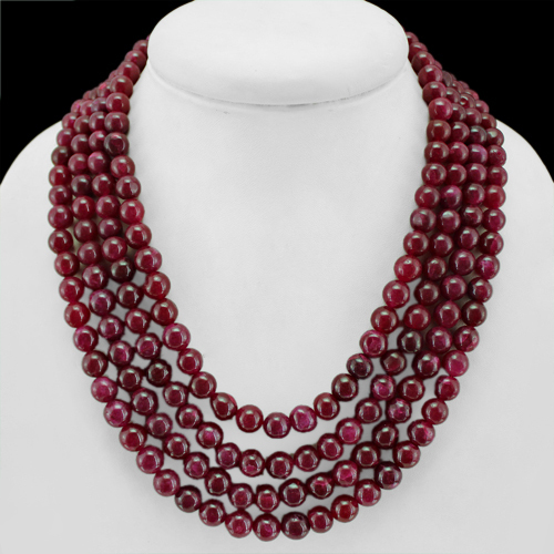 BUYERS FAVOURITE BEST 941.00 CTS NATURAL 4 LINE RED RUBY ROUND BEADS NECKLACE
