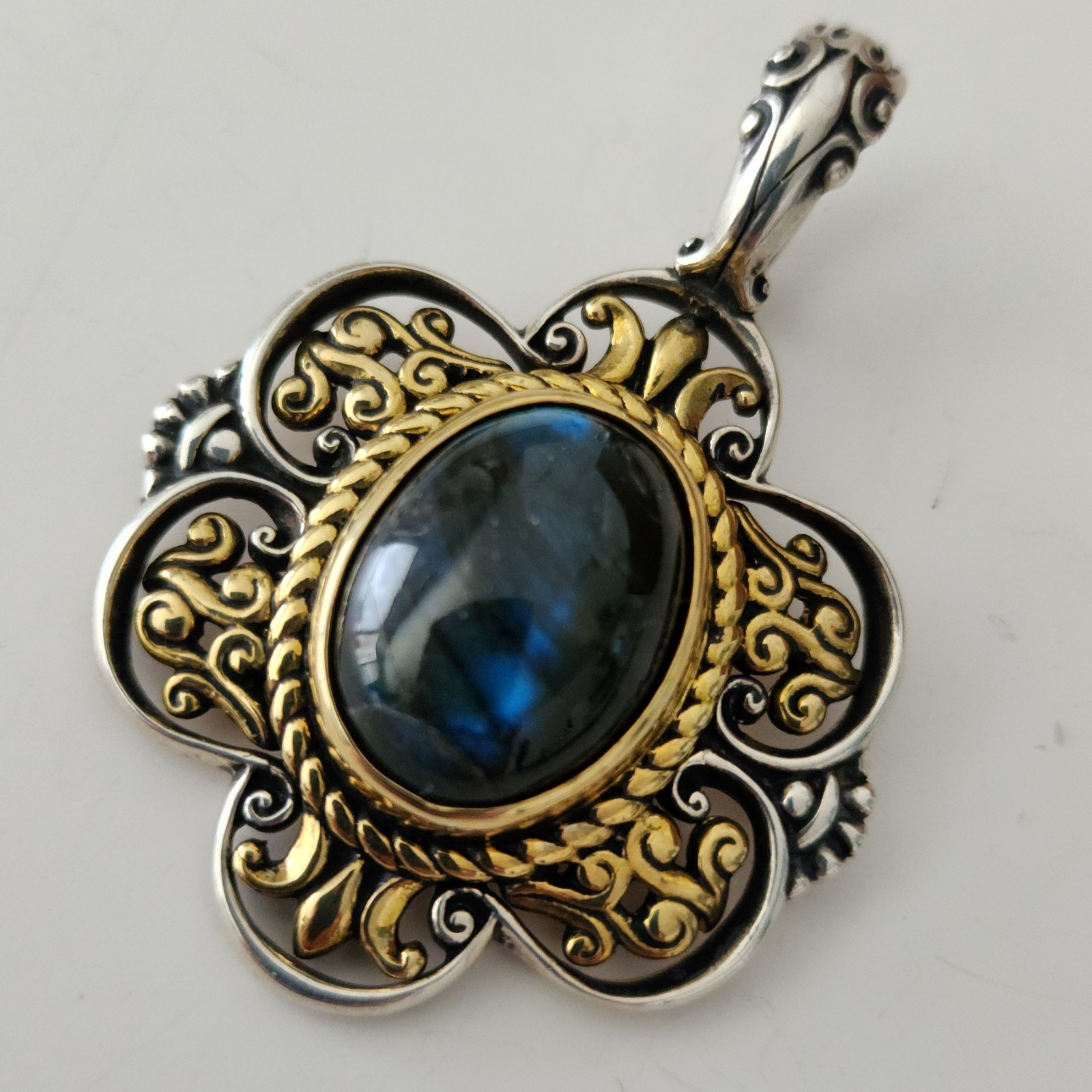 Carolyn Pollack 925 Sterling Silver & Brass Labradorite 2.25″ Enhancer Pendant
