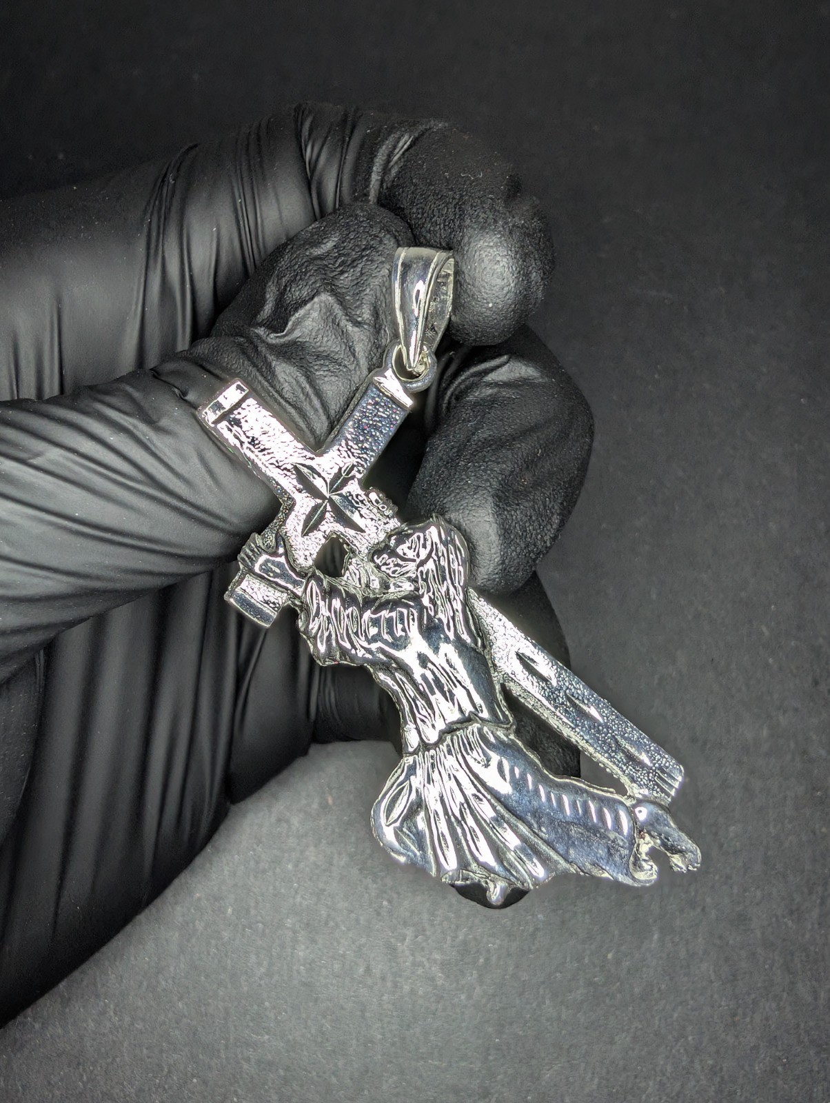 Solid 925 Sterling Silver Jesus Carrying the Cross Pendant
