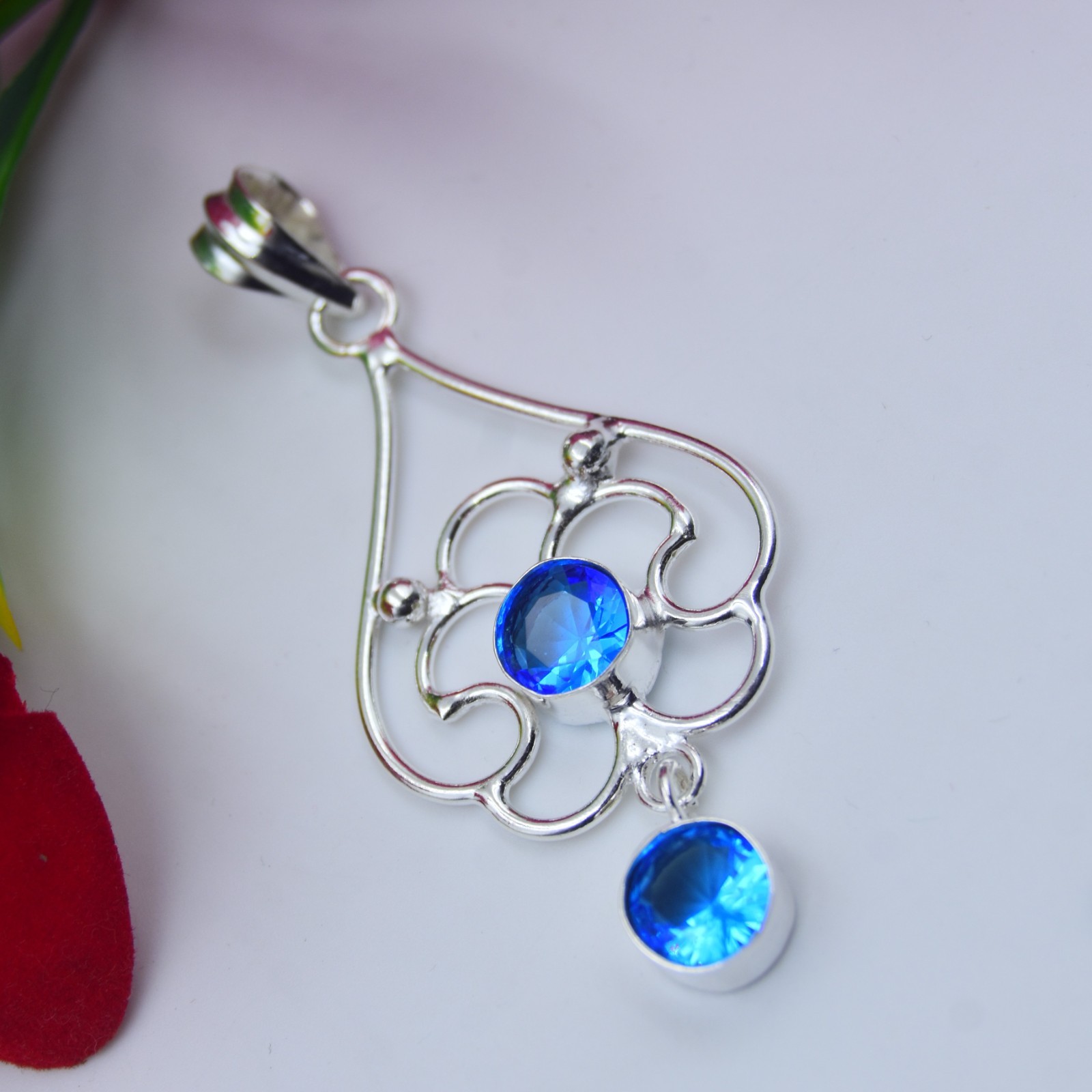 Swiss Blue Topaz Gemstone Handmade 925 Sterling Silver Jewelry Pendant Sz-2.25″