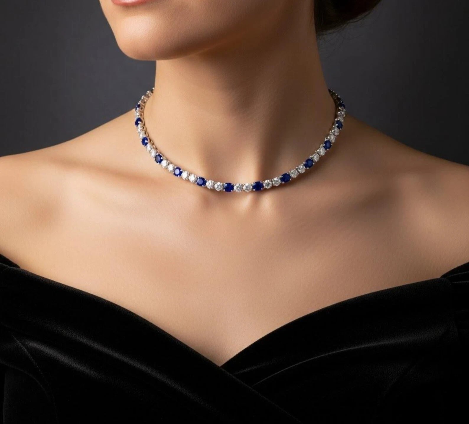 18TCW Round Lab Created Sapphire & Diamond Tennis Necklace 925 Sterling Silver