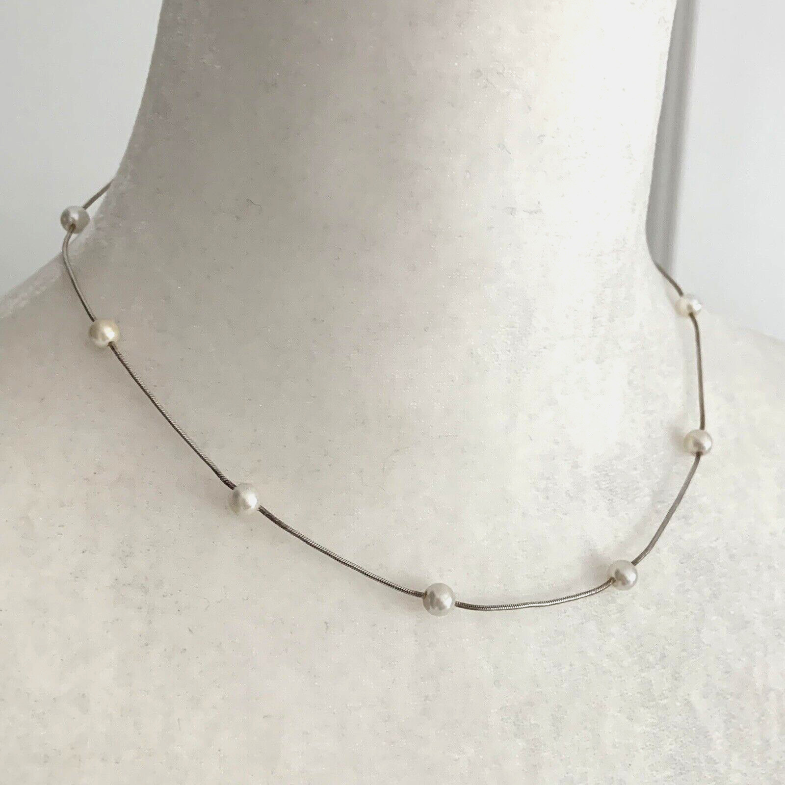 OLO Italy Sterling Silver 925 chain 5MM Satellite Pearl Necklace 16.5in