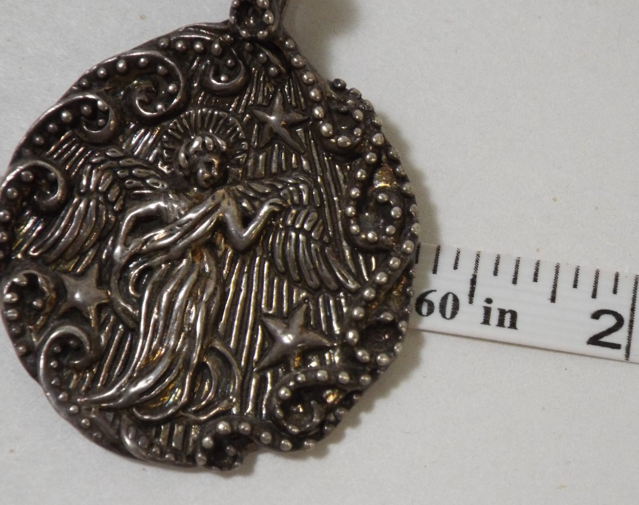 VTG 1990s Andrea Barnett Sterling Silver 925 Angel & Stars Pendant 21.6g Signed