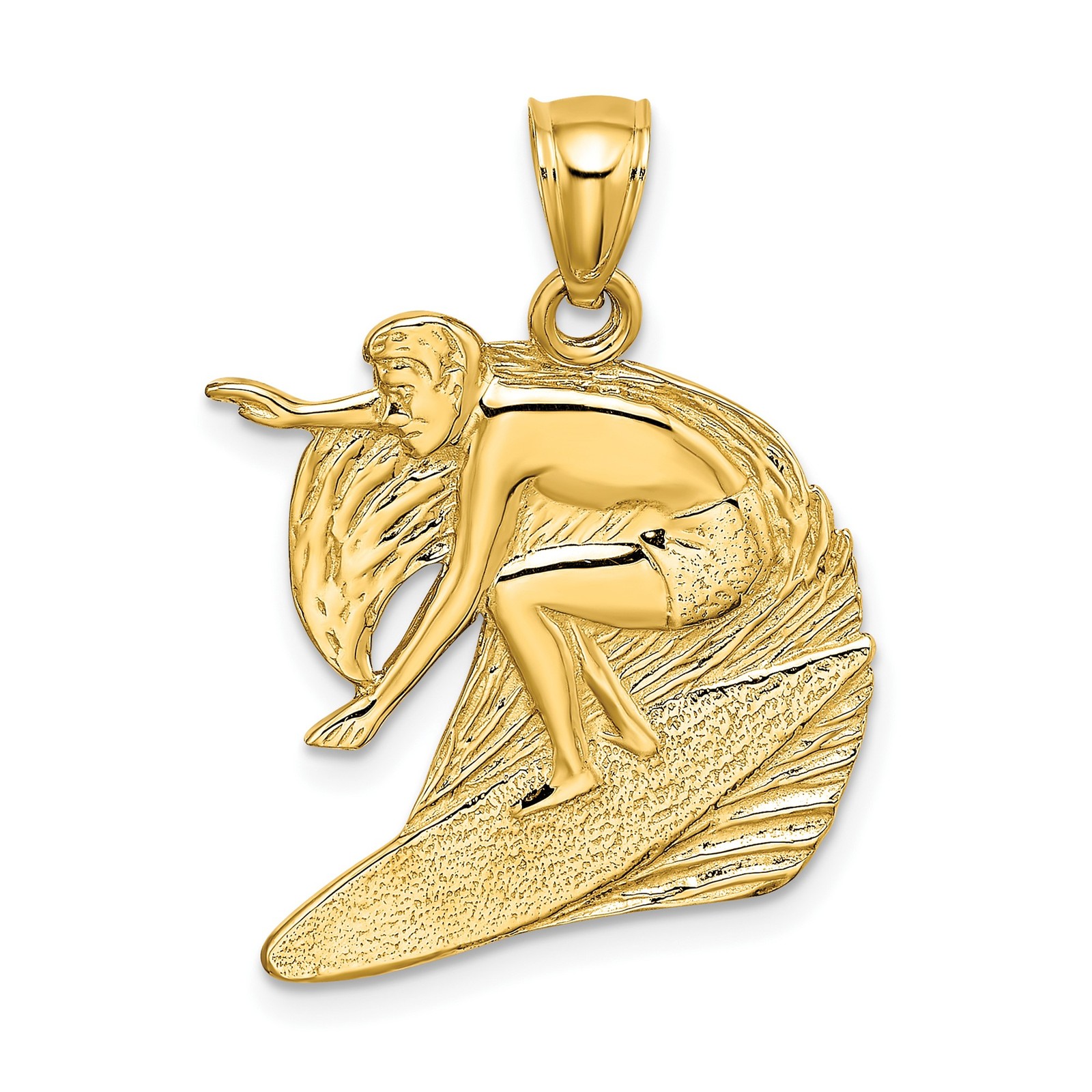 14k Yellow Gold Surfer Pendant Male Riding Wave Ocean Lifestyle Coastal Charm