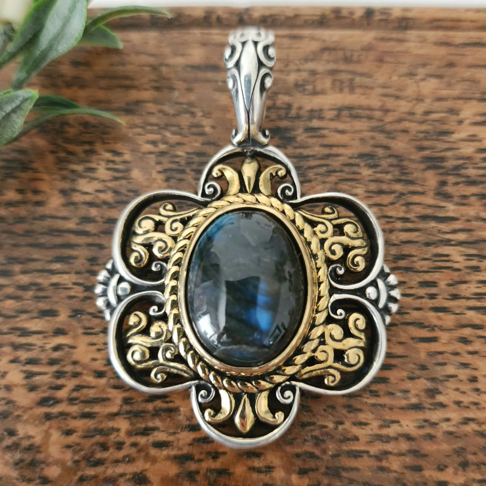 Carolyn Pollack 925 Sterling Silver & Brass Labradorite 2.25″ Enhancer Pendant