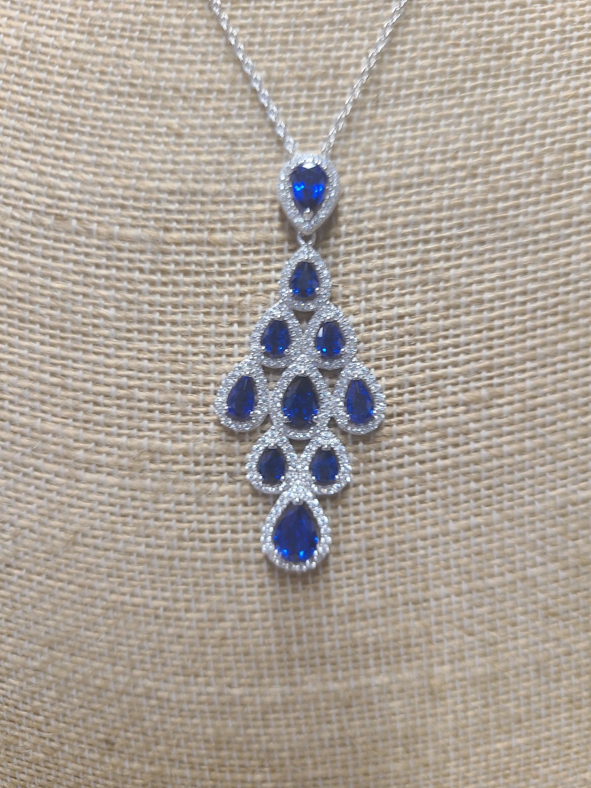 18″ Sterling Silver Sapphire Drop Necklace