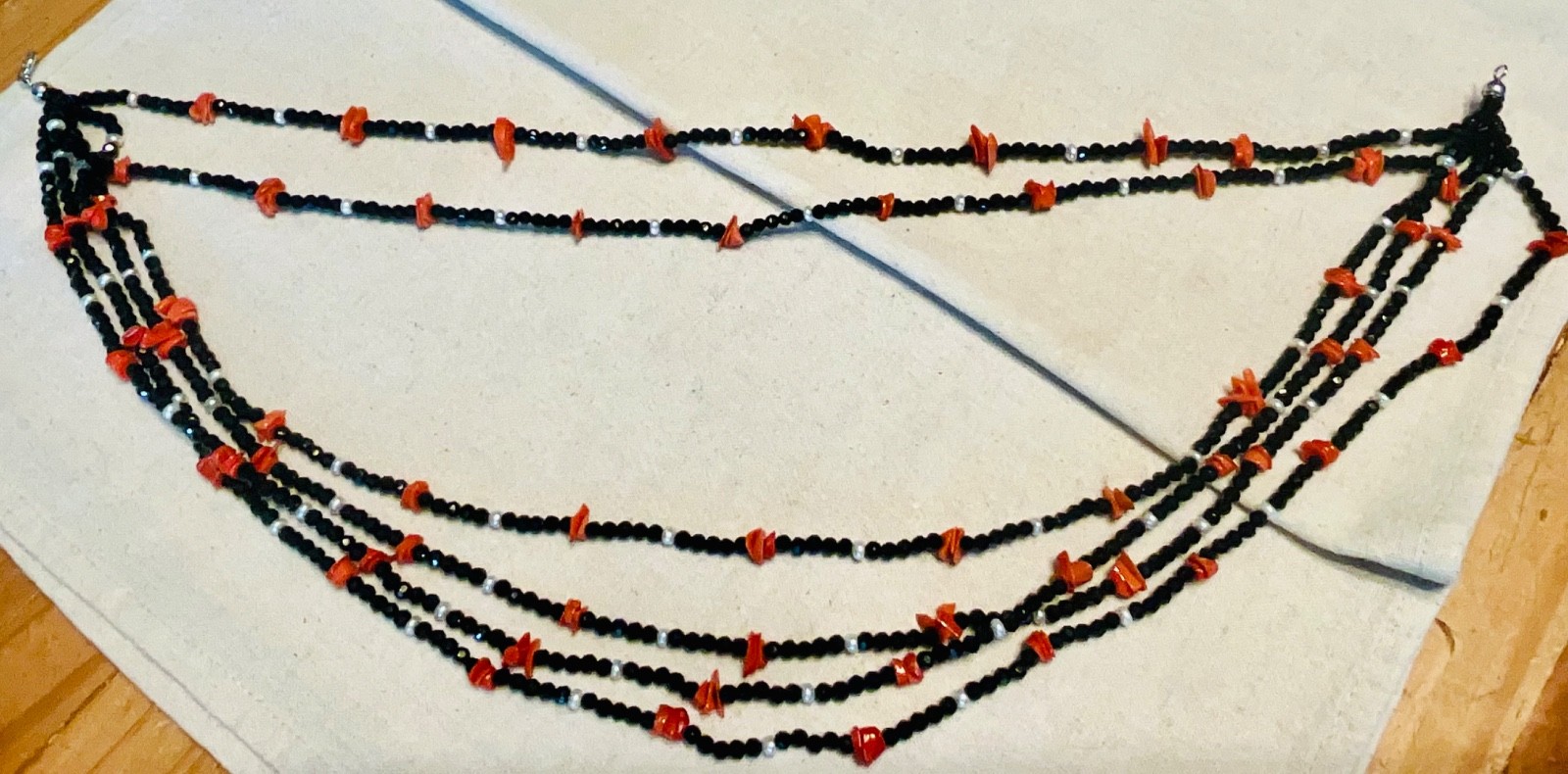 Fine Italian Onyx Coral Pearl Sterling Silver Necklace New Original box w/GTD