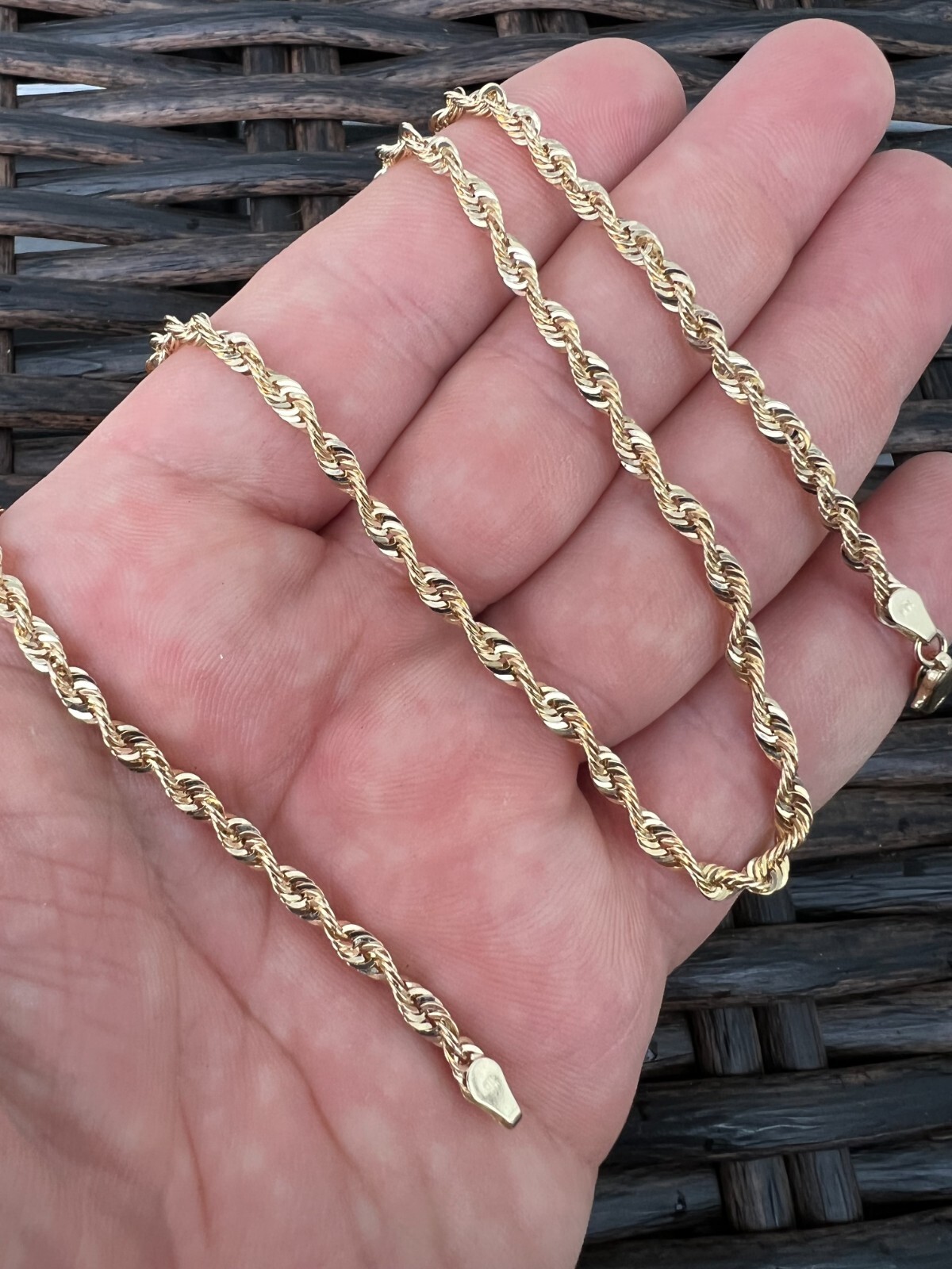 Men’s Women’s Real 14k Yellow Gold Hollow Rope Chain Necklace 1.5mm-4.5mm 16-30″
