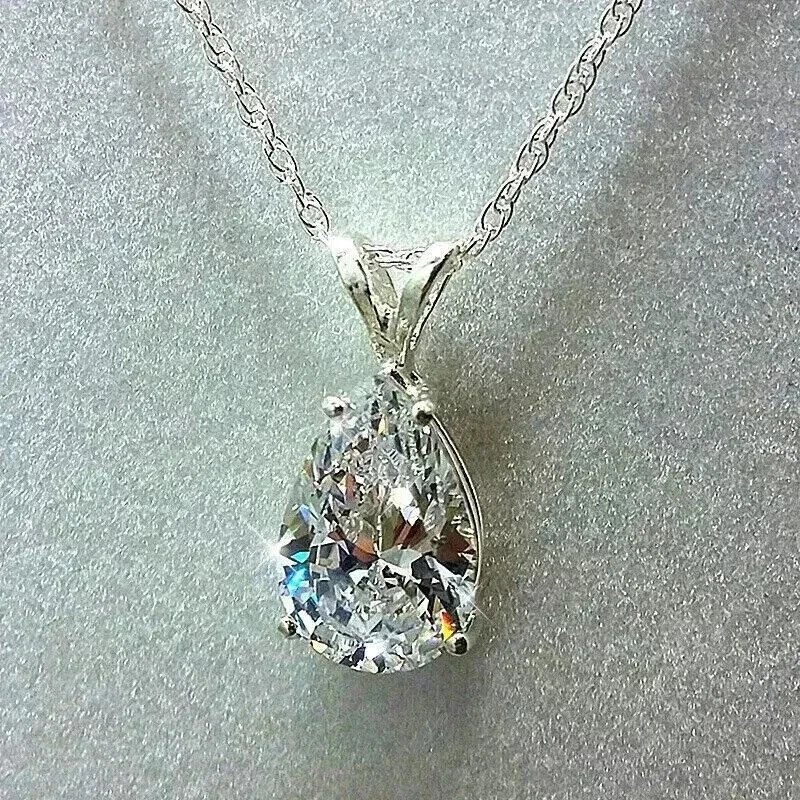 3Ct Pear Cut Lab-Created Diamond Women’s Pendant 14K White Gold Plated W/Chain