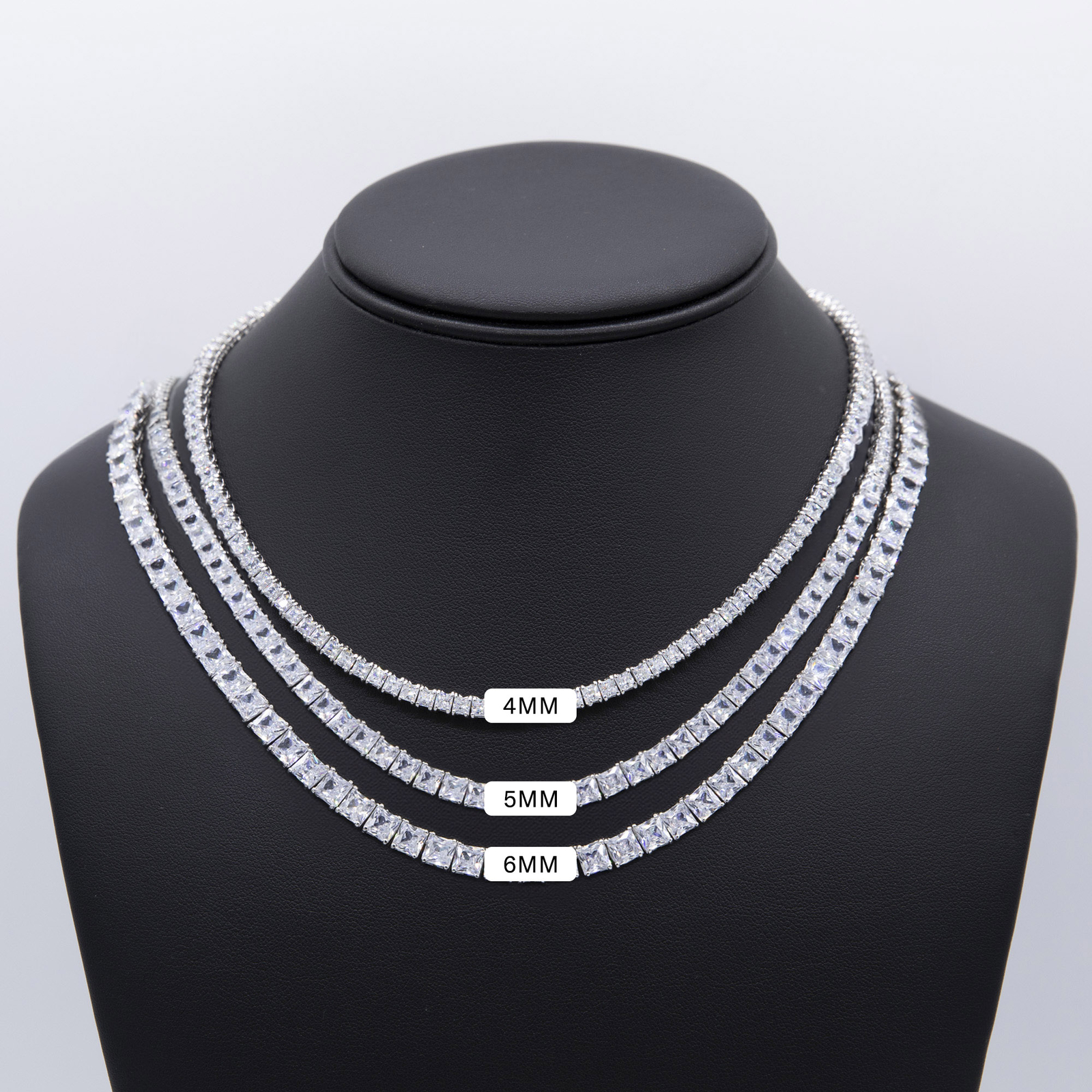 Princess-Cut Tennis Chain Necklace Sterling Silver 925