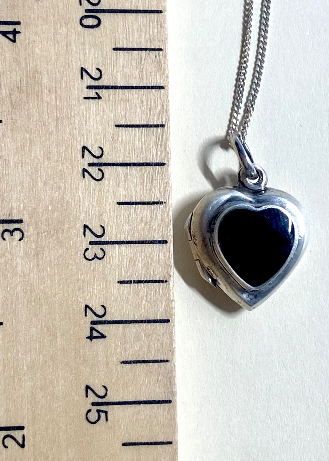 Small Sterling Silver Heart Shaped Photo Locket – Black Enamel & Fine 925 Chain